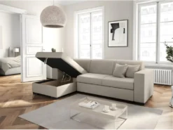 Canapé D'angle FUJI XL Convertible Avec Coffre En Tissu - Angle Gauche, Beige -Canapé Soldes Boutique canape 14649599
