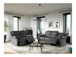 Canapé Relaxation 3 Places Simili Cuir DETENTE - Gris -Canapé Soldes Boutique canape 14650117