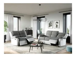 Canapé Relaxation 3 Places Microfibre Et Simili DETENTE - Blanc Et Gris -Canapé Soldes Boutique canape 14650145