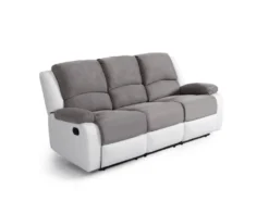 Canapé Relaxation 3 Places Microfibre Et Simili DETENTE - Blanc Et Gris -Canapé Soldes Boutique canape 14650149