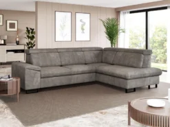 Canapé D'angle Droit Convertible En Velours Gris DIMARO