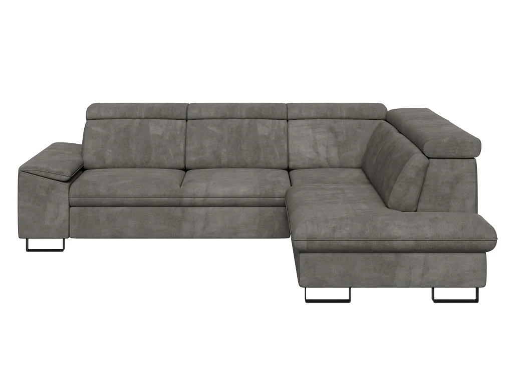 Canapé D'angle Droit Convertible En Velours Gris DIMARO 3 Canapé D'angle Droit Convertible En Velours Gris DIMARO – Image 3