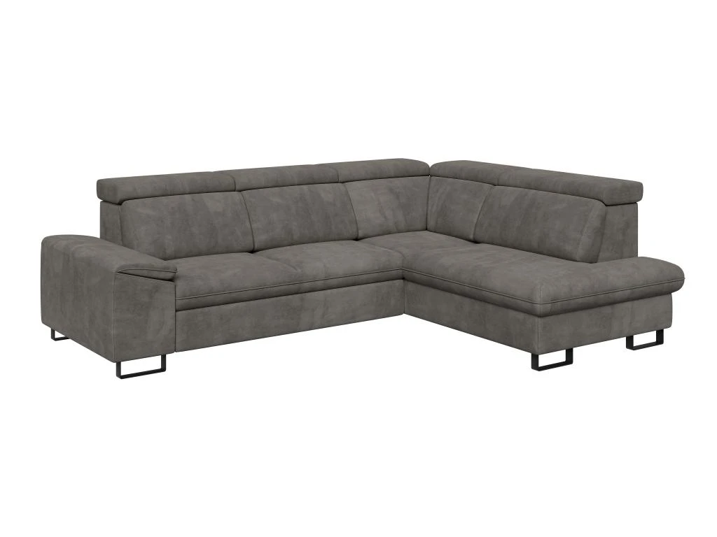 Canapé D'angle Droit Convertible En Velours Gris DIMARO 2 Canapé D'angle Droit Convertible En Velours Gris DIMARO – Image 2