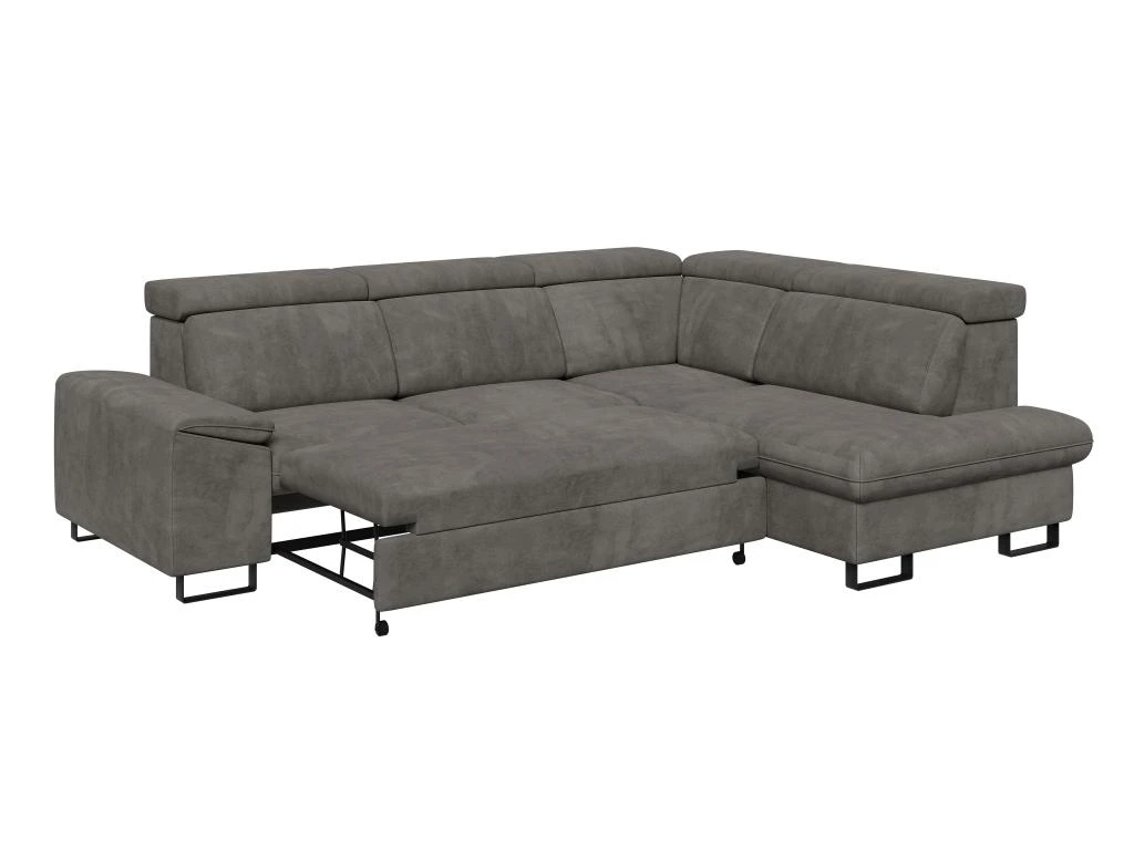 Canapé D'angle Droit Convertible En Velours Gris DIMARO 5 Canapé D'angle Droit Convertible En Velours Gris DIMARO – Image 5