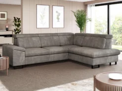 Canapé D'angle Droit Convertible En Velours Gris DIMARO 17 Canapé D'angle Droit Convertible En Velours Gris DIMARO -Canapé Soldes Boutique canape 14650799