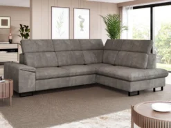 Canapé D'angle Droit Convertible En Velours Gris DIMARO 16 Canapé D'angle Droit Convertible En Velours Gris DIMARO -Canapé Soldes Boutique canape 14650801