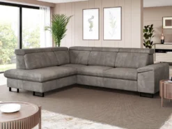 Canapé D'angle Gauche Convertible En Velours Gris DIMARO