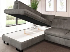 Canapé D'angle Gauche Convertible En Velours Gris DIMARO -Canapé Soldes Boutique canape 14651213