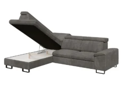 Canapé D'angle Gauche Convertible En Velours Gris DIMARO -Canapé Soldes Boutique canape 14651247