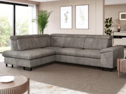 Canapé D'angle Gauche Convertible En Velours Gris DIMARO -Canapé Soldes Boutique canape 14651249