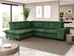 Canapé D'angle Gauche Convertible En Velours Vert DIMARO