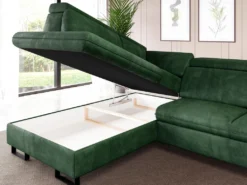 Canapé D'angle Gauche Convertible En Velours Vert DIMARO -Canapé Soldes Boutique canape 14651571