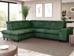 Canapé D'angle Gauche Convertible En Velours Vert DIMARO -Canapé Soldes Boutique canape 14651623