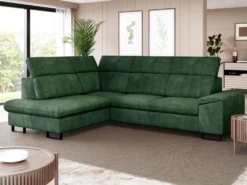 Canapé D'angle Gauche Convertible En Velours Vert DIMARO -Canapé Soldes Boutique canape 14651635