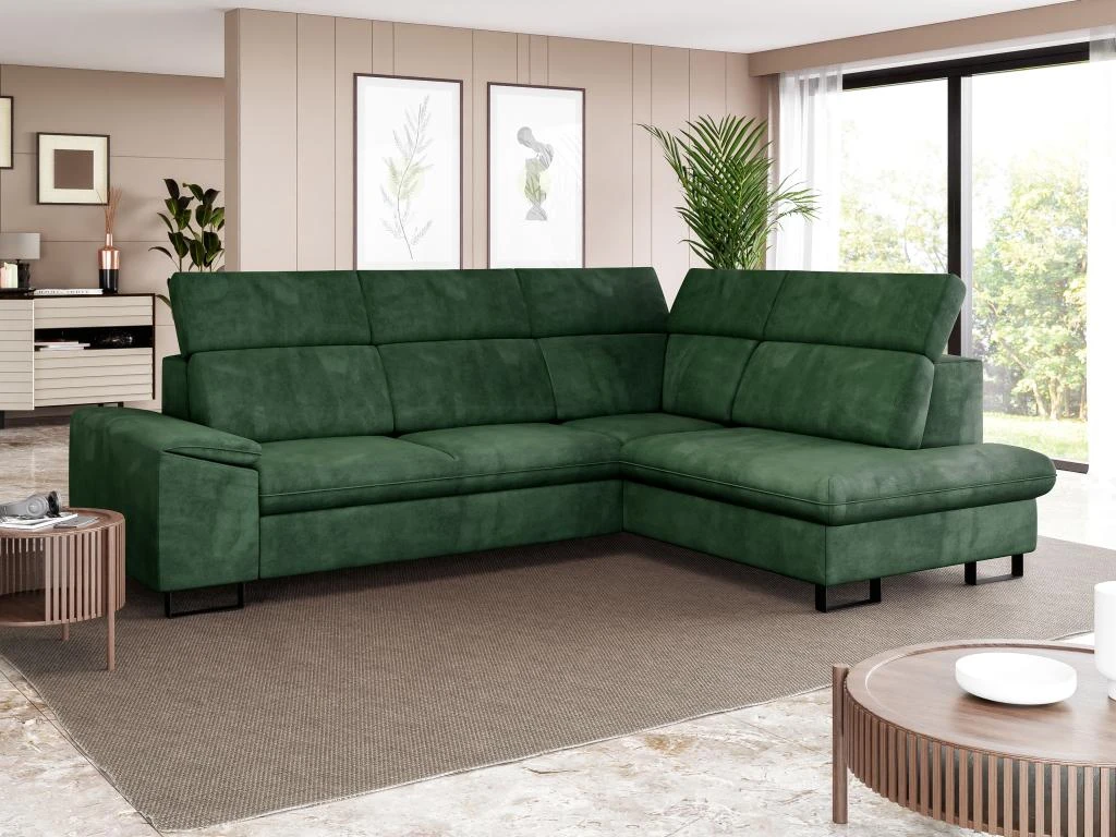 Canapé D'angle Droit Convertible En Velours Vert DIMARO 8 Canapé D'angle Droit Convertible En Velours Vert DIMARO – Image 8