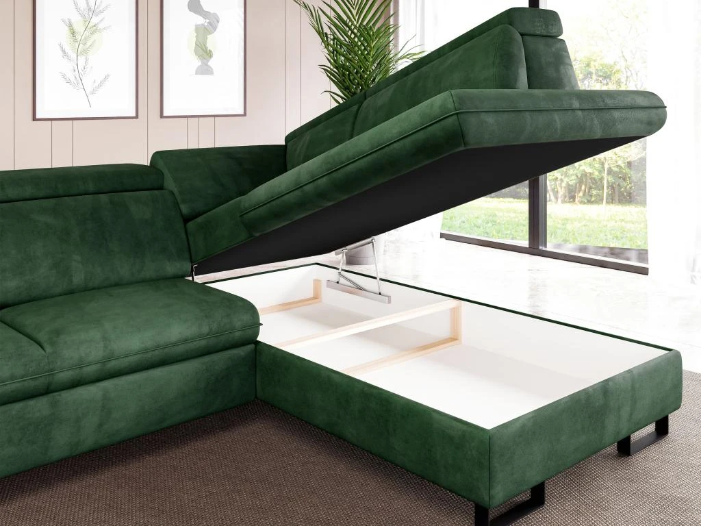 Canapé D'angle Droit Convertible En Velours Vert DIMARO 7 Canapé D'angle Droit Convertible En Velours Vert DIMARO – Image 7