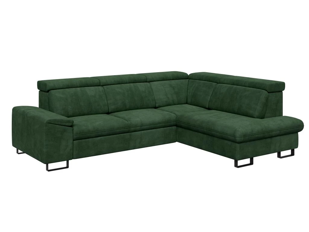 Canapé D'angle Droit Convertible En Velours Vert DIMARO 2 Canapé D'angle Droit Convertible En Velours Vert DIMARO – Image 2