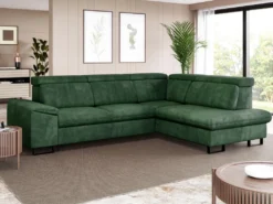 Canapé D'angle Droit Convertible En Velours Vert DIMARO -Canapé Soldes Boutique canape 14652093