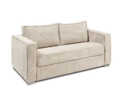 Canapé 3 Places Convertible Express En Velours Côtelé Beige - Couchage 140 Cm - Matelas 18 Cm LORETO -Canapé Soldes Boutique canape 14801987