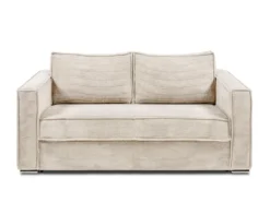 Canapé 3 Places Convertible Express En Velours Côtelé Beige - Couchage 140 Cm - Matelas 22 Cm LORETO -Canapé Soldes Boutique canape 14802017