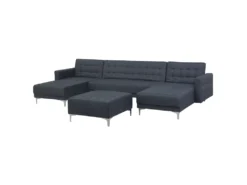 Canapé Panoramique Convertible En Tissu Gris Foncé 5 Places Avec Pouf ABERDEEN -Canapé Soldes Boutique canape 14826309