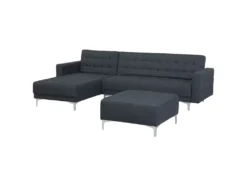 Canapé Angle Droite Convertible En Tissu Gris Foncé 4 Places Avec Pouf ABERDEEN -Canapé Soldes Boutique canape 14826541