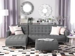 Canapé Angle Droite Convertible En Tissu Gris 4 Places ABERDEEN