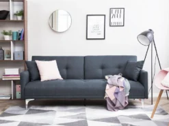 Canapé Convertible 3 Places En Tissu Bleu-gris Foncé LUCAN