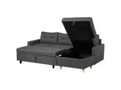 Canapé Angle à Gauche Convertible 4 Places En Tissu Gris Foncé FLAKK -Canapé Soldes Boutique canape 14829215