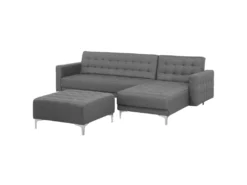Canapé Angle Gauche Convertible En Tissu Gris Clair 4 Places Avec Pouf ABERDEEN -Canapé Soldes Boutique canape 14876763