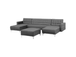 Canapé Panoramique Convertible En Tissu Gris Clair 5 Places Avec Pouf ABERDEEN -Canapé Soldes Boutique canape 14876871