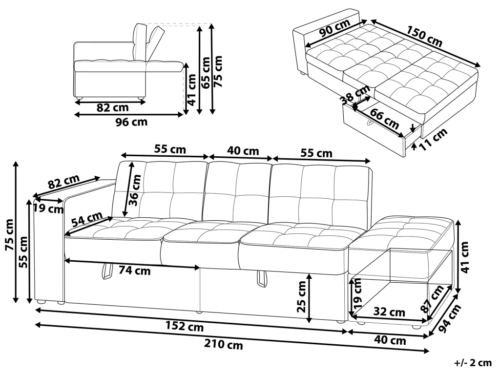 Canapé Convertible 3 Places En Tissu Gris Clair FALSTER 3 Canapé Convertible 3 Places En Tissu Gris Clair FALSTER – Image 3