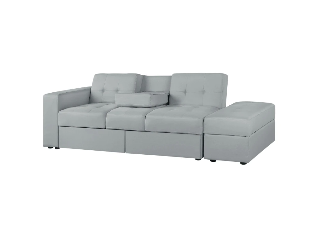 Canapé Convertible 3 Places En Tissu Gris Clair FALSTER 7 Canapé Convertible 3 Places En Tissu Gris Clair FALSTER – Image 7