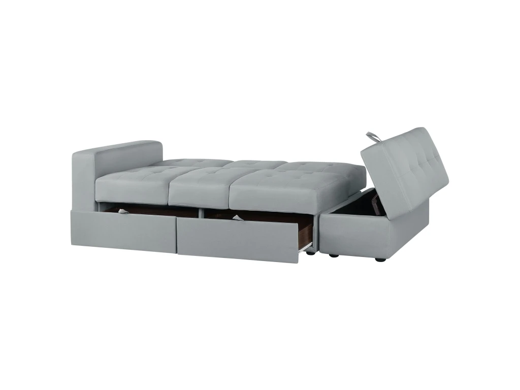 Canapé Convertible 3 Places En Tissu Gris Clair FALSTER 8 Canapé Convertible 3 Places En Tissu Gris Clair FALSTER – Image 8