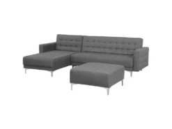 Canapé Angle Droite Convertible En Tissu Gris Clair 4 Places Avec Pouf ABERDEEN -Canapé Soldes Boutique canape 14877531