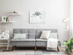 Canapé Convertible 3 Places En Tissu Gris Clair RONNE