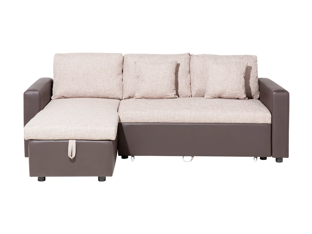 Canapé Angle Droite Convertible 3 Places En Tissu Beige Et Marron TAMPERE 2 Canapé Angle Droite Convertible 3 Places En Tissu Beige Et Marron TAMPERE – Image 2