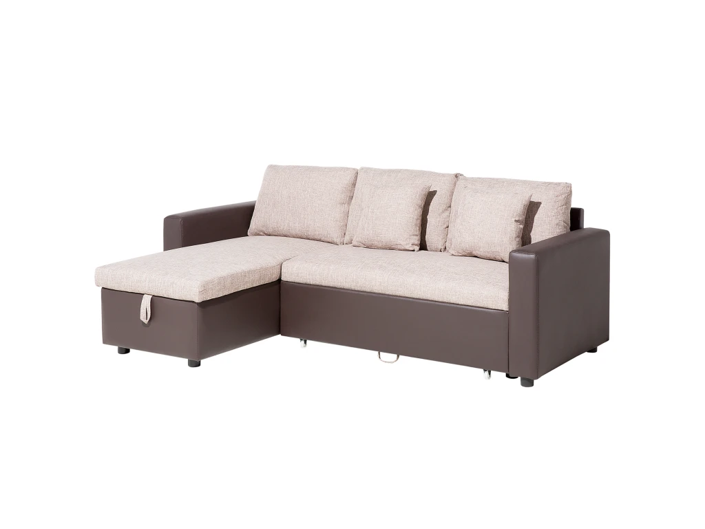 Canapé Angle Droite Convertible 3 Places En Tissu Beige Et Marron TAMPERE 4 Canapé Angle Droite Convertible 3 Places En Tissu Beige Et Marron TAMPERE – Image 4