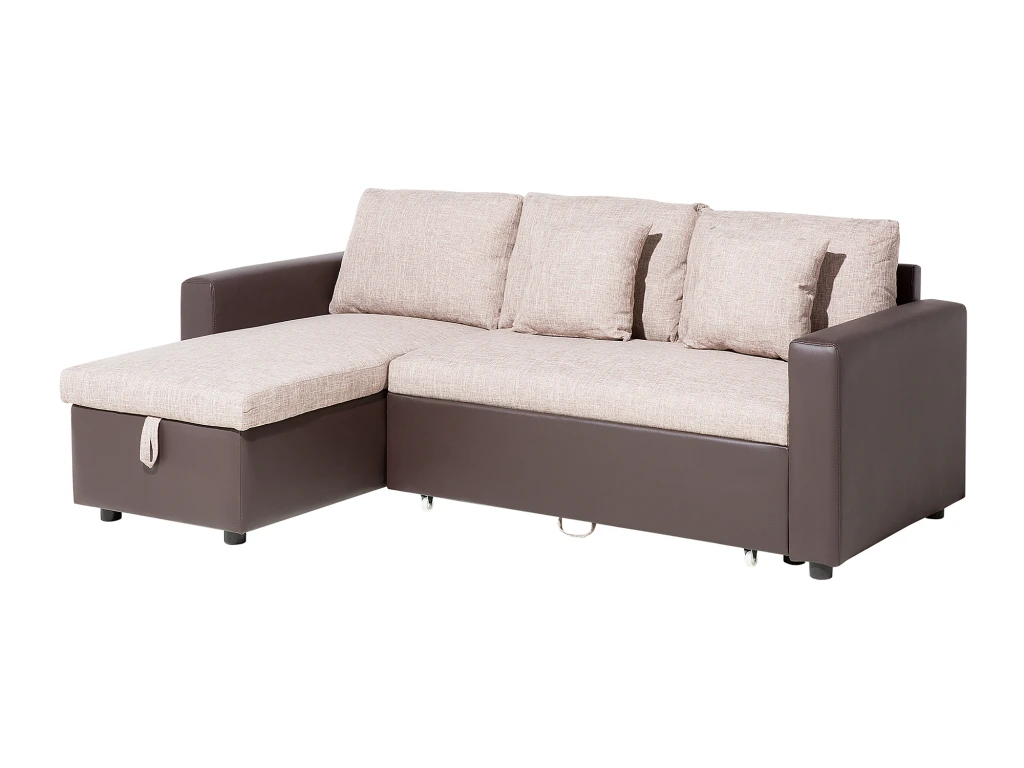 Canapé Angle Droite Convertible 3 Places En Tissu Beige Et Marron TAMPERE 5 Canapé Angle Droite Convertible 3 Places En Tissu Beige Et Marron TAMPERE – Image 5