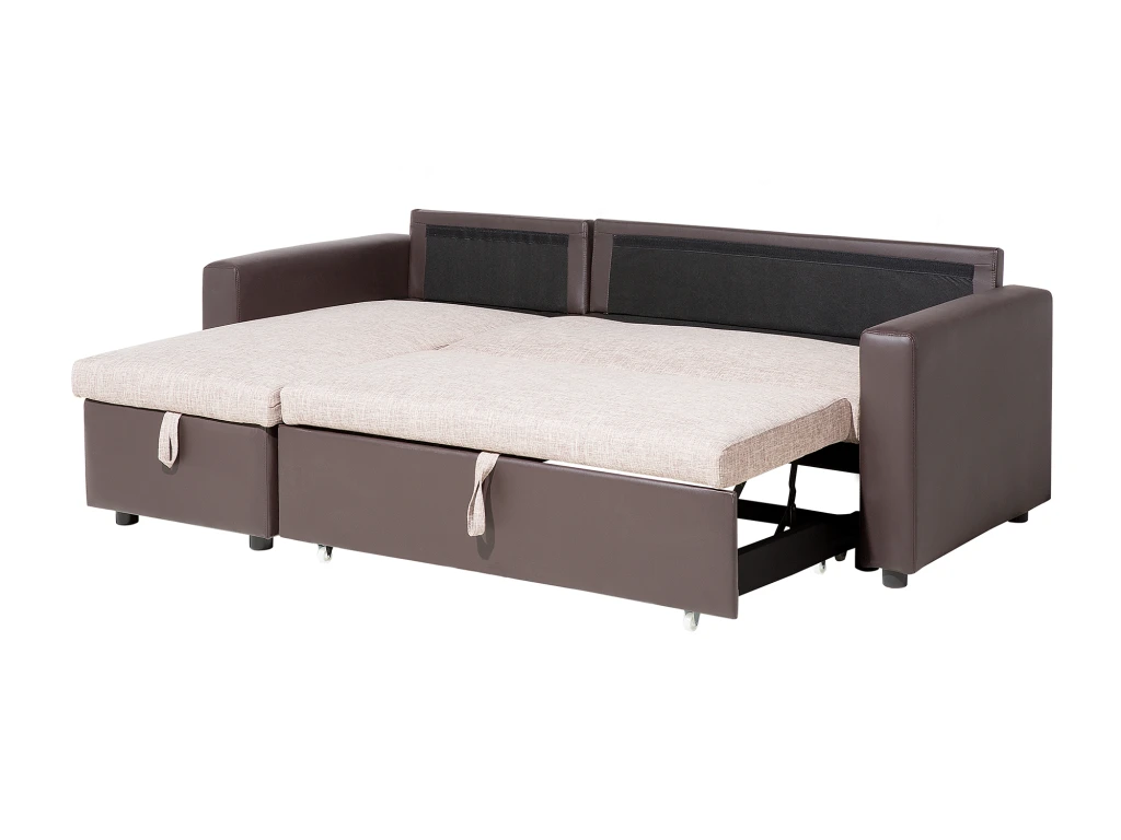 Canapé Angle Droite Convertible 3 Places En Tissu Beige Et Marron TAMPERE 7 Canapé Angle Droite Convertible 3 Places En Tissu Beige Et Marron TAMPERE – Image 7