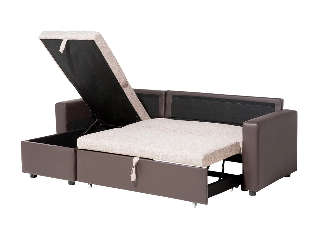 Canapé Angle Droite Convertible 3 Places En Tissu Beige Et Marron TAMPERE 8 Canapé Angle Droite Convertible 3 Places En Tissu Beige Et Marron TAMPERE – Image 8