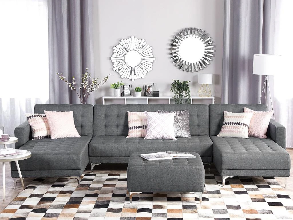 Canapé En Forme De U Convertible En Tissu Gris Clair ABERDEEN 1 Canapé En Forme De U Convertible En Tissu Gris Clair ABERDEEN