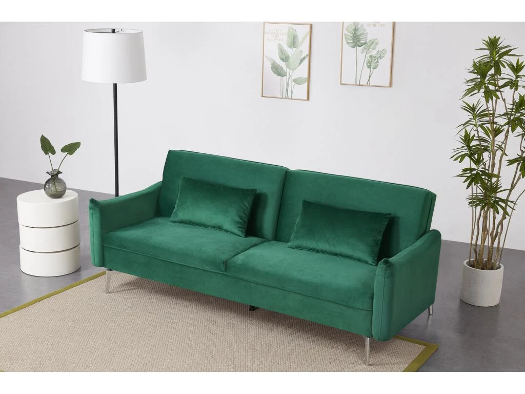 BETTY - Canapé Design Convertible 3 Places En Velours Vert 1 BETTY - Canapé Design Convertible 3 Places En Velours Vert