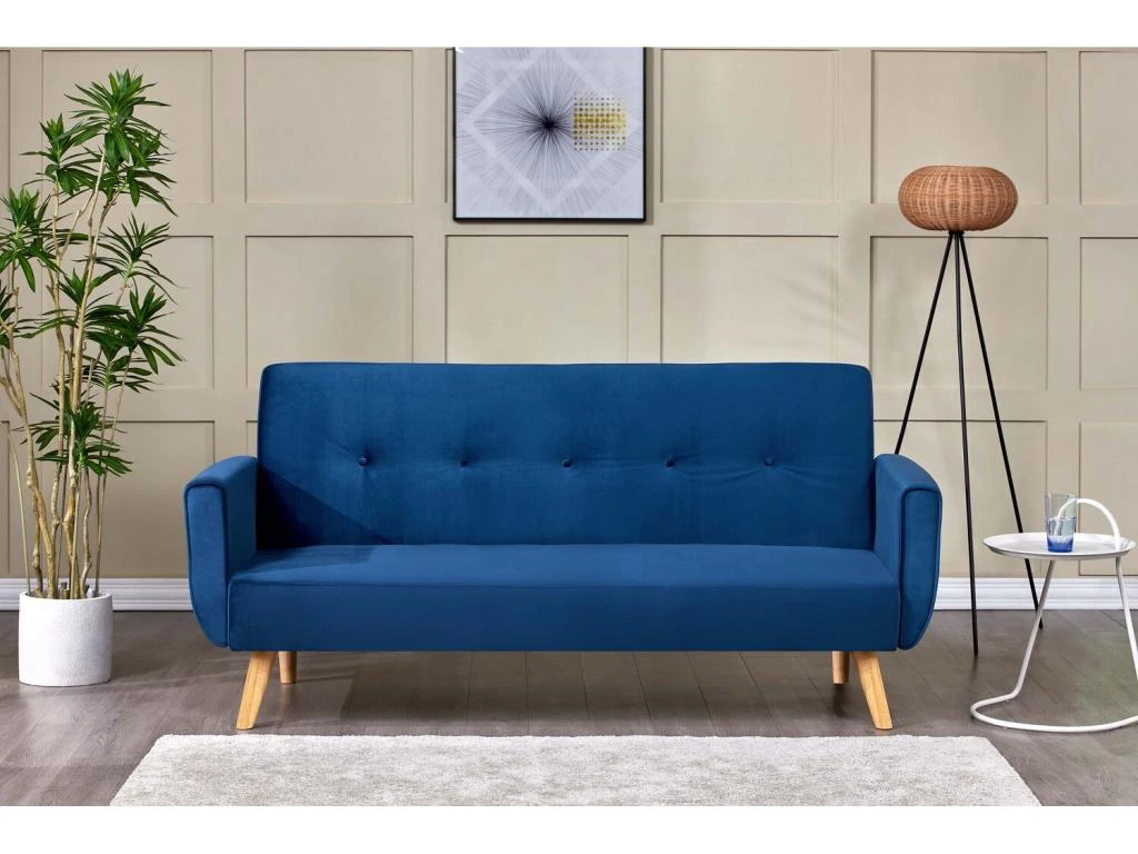 BERLIN - Canapé Scandinave Convertible 3 Places Velours Bleu Nuit 1 BERLIN - Canapé Scandinave Convertible 3 Places Velours Bleu Nuit