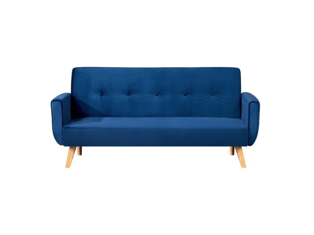 BERLIN - Canapé Scandinave Convertible 3 Places Velours Bleu Nuit 2 BERLIN - Canapé Scandinave Convertible 3 Places Velours Bleu Nuit – Image 2