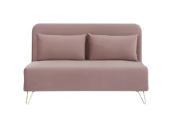 Banquette Convertible 2 Places - Velours Rose Pieds Doré - Style Scandinave - L 130 X P 90 X H 81 Cm - DEPLO