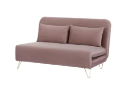 Banquette Convertible 2 Places - Velours Rose Pieds Doré - Style Scandinave - L 130 X P 90 X H 81 Cm - DEPLO -Canapé Soldes Boutique canape 15019157