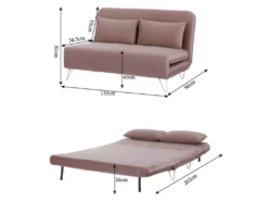 Banquette Convertible 2 Places - Velours Rose Pieds Doré - Style Scandinave - L 130 X P 90 X H 81 Cm - DEPLO -Canapé Soldes Boutique canape 15019159