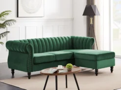 Canapé D'angle Réversible En Velours Vert Sapin TRUMBO