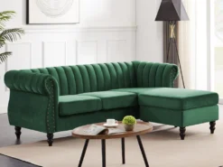 Canapé D'angle Réversible En Velours Vert Sapin TRUMBO -Canapé Soldes Boutique canape 15073019